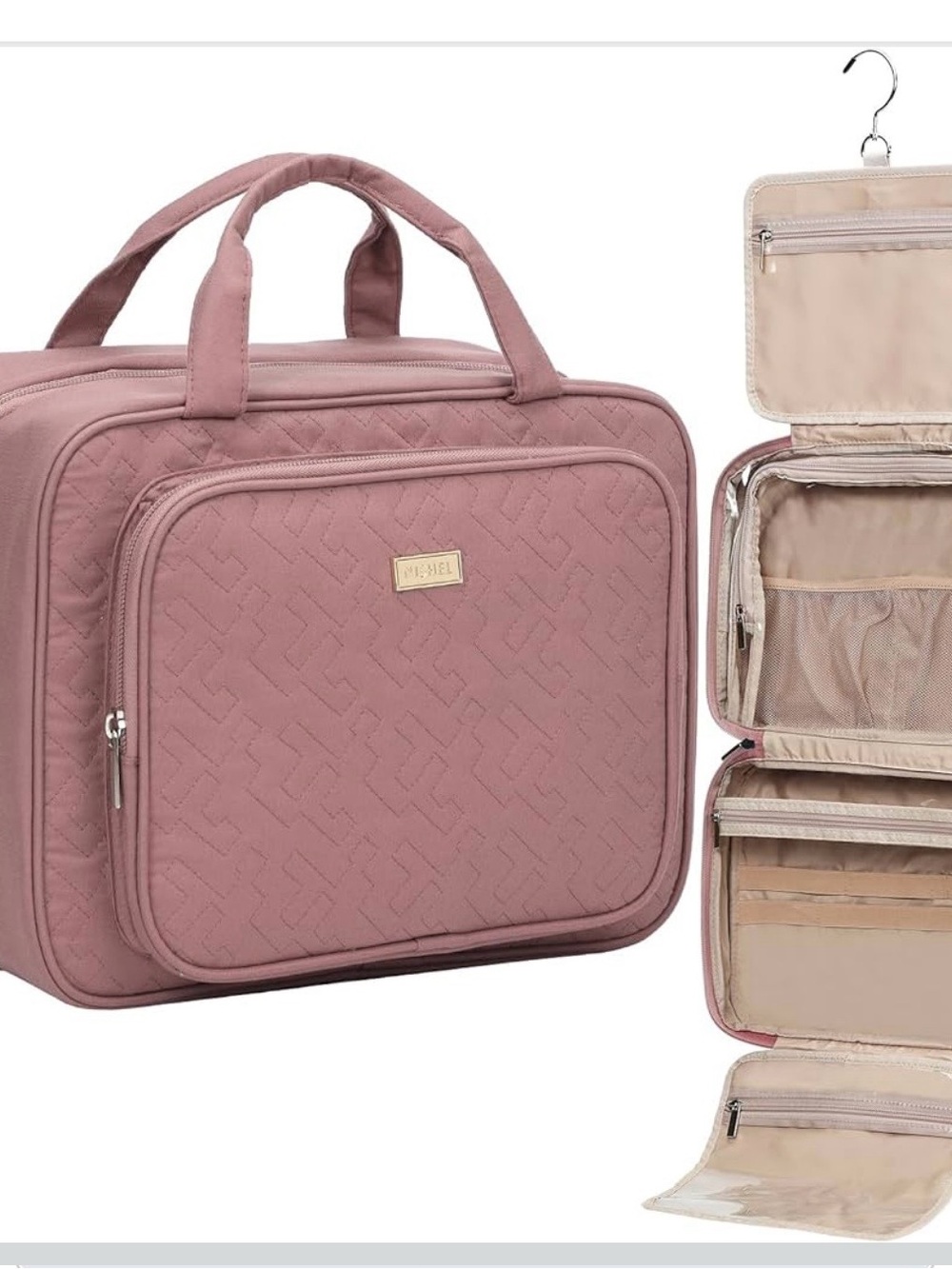 Michele Quilted Rose Travel Cosmetic Organizer with Hanging Compartments